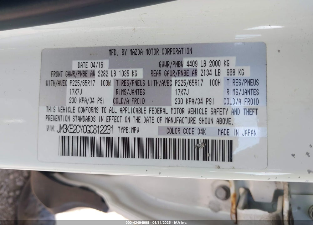 2016 MAZDA CX-5 VIN: JM3KE2CY0G0812231