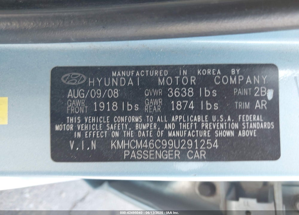 2009 HYUNDAI ACCENT VIN: KMHCM46C99U291254