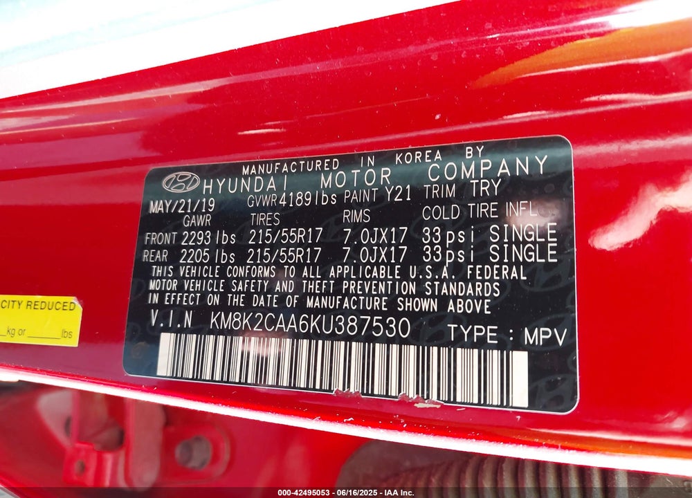 2019 HYUNDAI KONA VIN: KM8K2CAA6KU387530