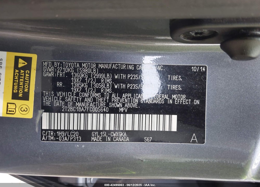 2015 LEXUS RX 450H VIN: 2T2BC1BA7FC005640