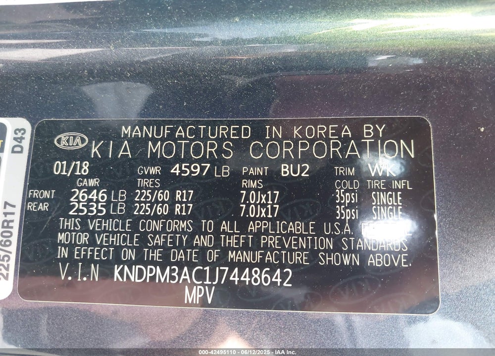 2018 KIA SPORTAGE VIN: KNDPM3AC1J7448642