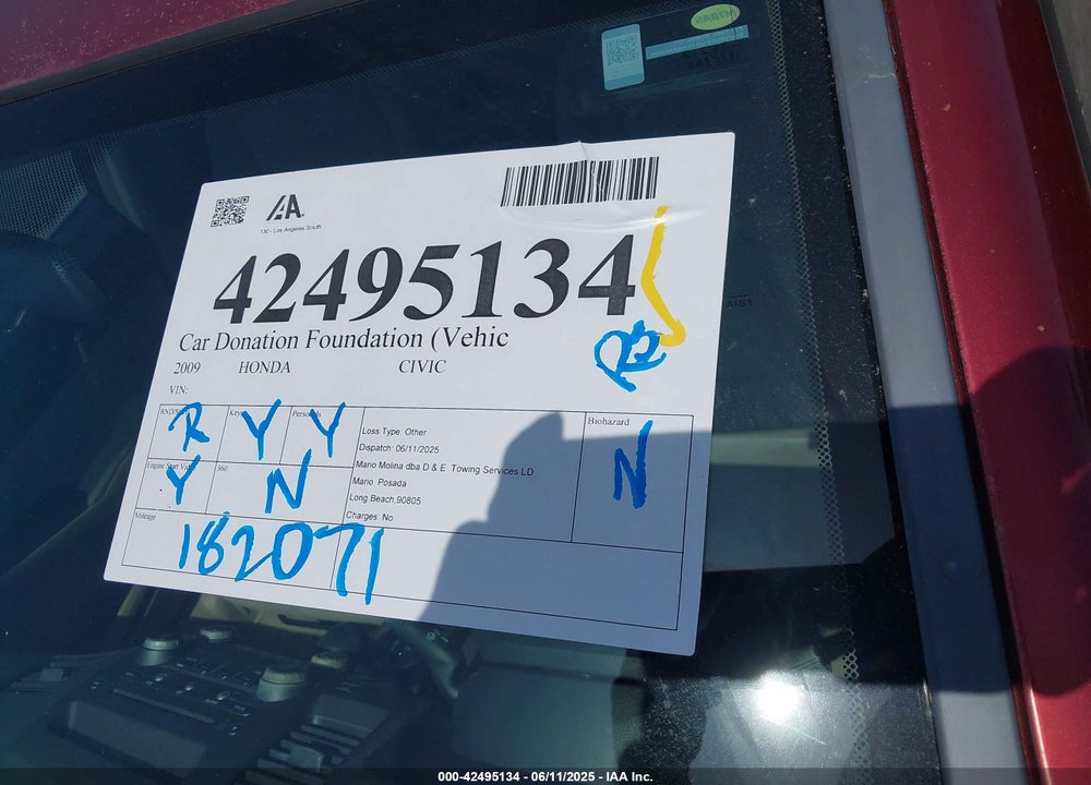 2009 HONDA CIVIC LX VIN: 1HGFA16589L013480