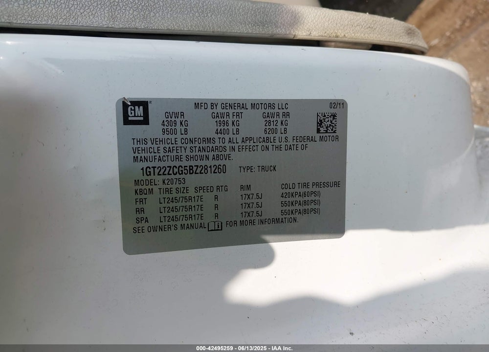 2011 GMC SIERRA 2500HD VIN: 1GT22ZCG5BZ281260