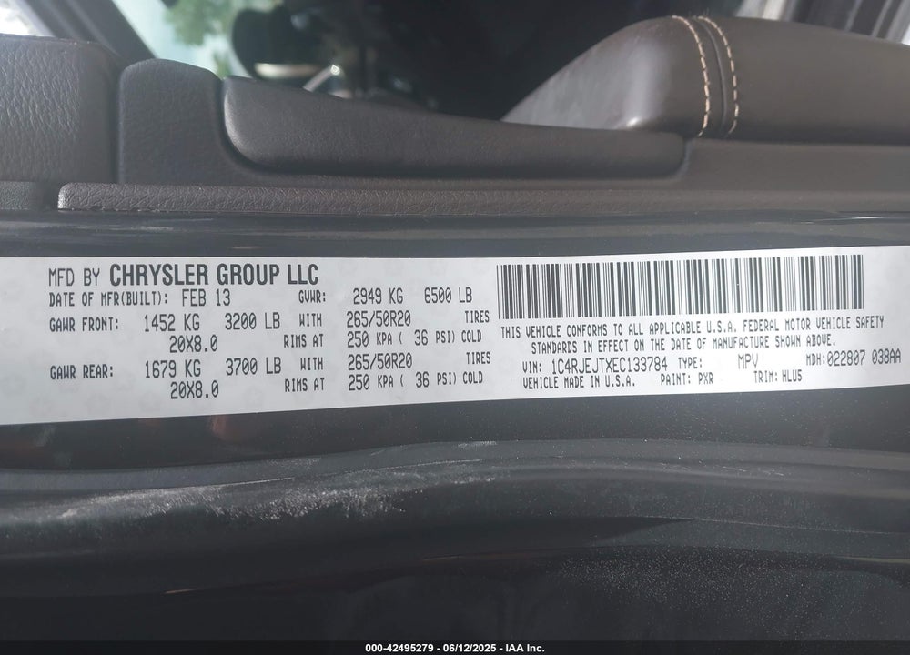 2014 JEEP GRAND CHEROKEE SUMMIT VIN: 1C4RJEJTXEC133784