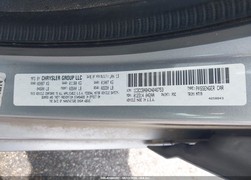 2013 CHRYSLER 200 LX VIN: 1C3CCBAB4DN646753