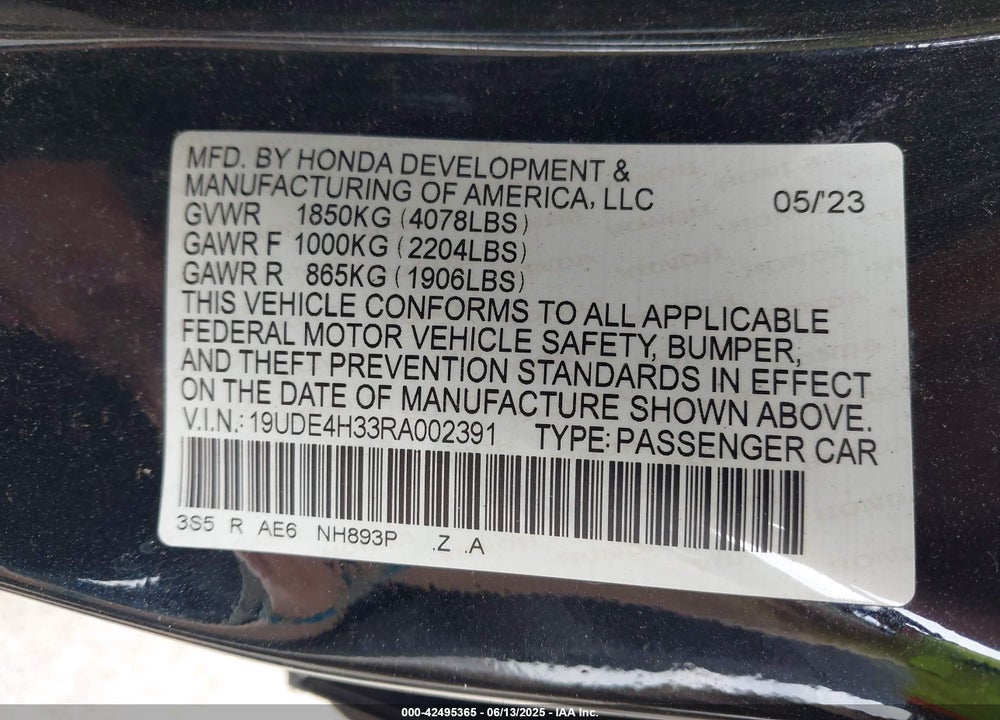 2024 ACURA INTEGRA VIN: 19UDE4H33RA002391