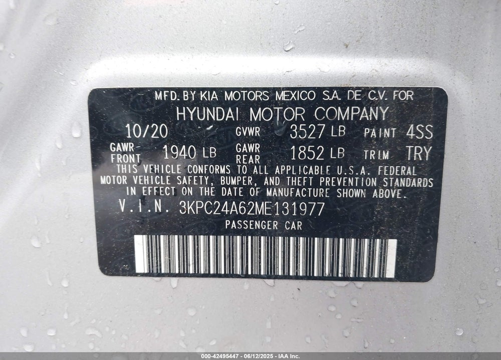 2021 HYUNDAI ACCENT VIN: 3KPC24A62ME131977