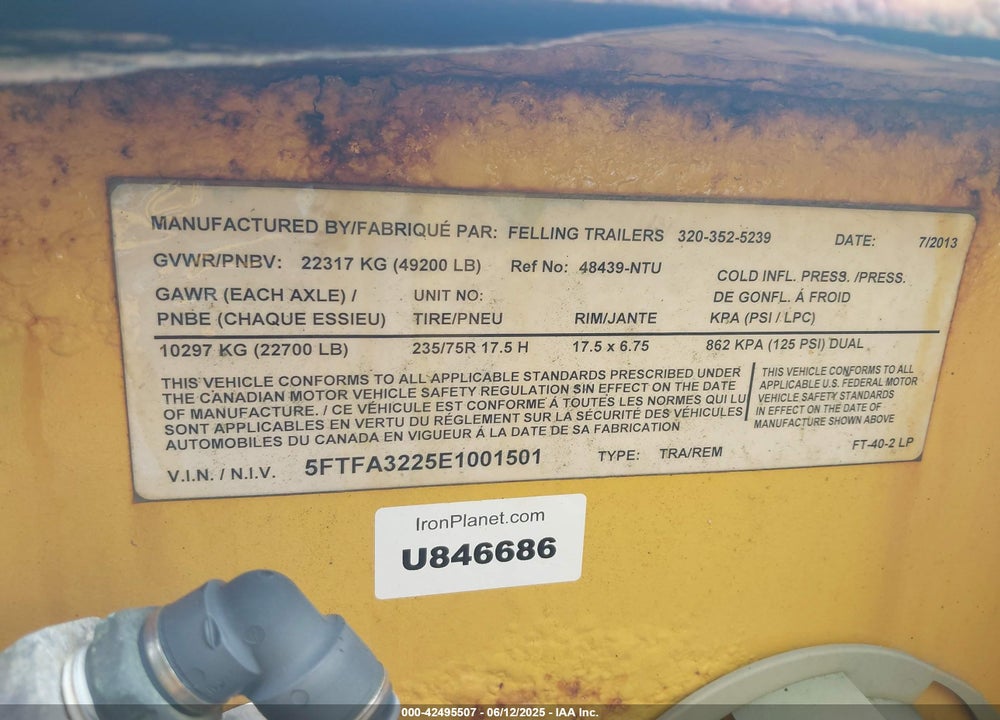 2014 FELLING TRAILERS FT 40-2 LP VIN: 5FTFA3225E1001501
