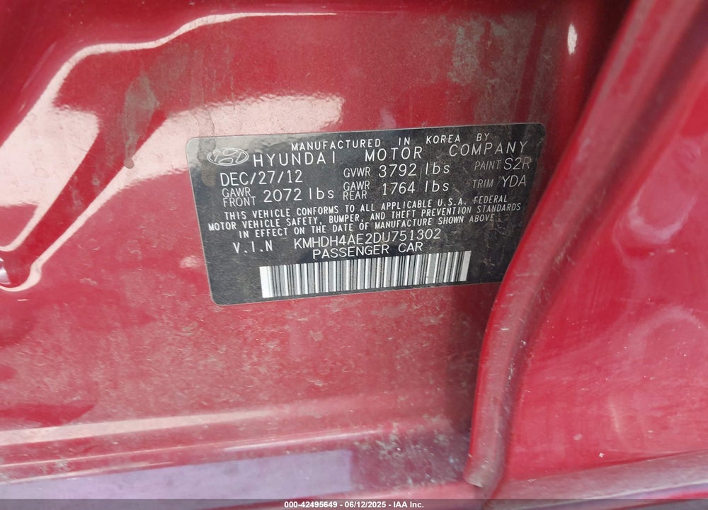 2013 HYUNDAI ELANTRA GLS VIN: KMHDH4AE2DU751302
