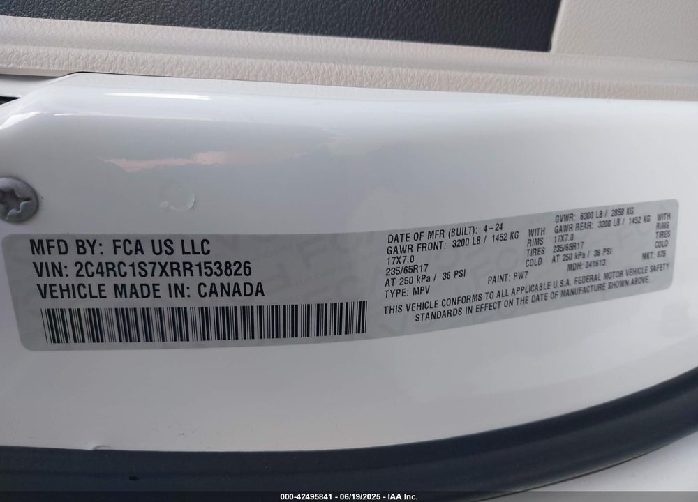 2024 CHRYSLER PACIFICA HYBRID SELECT VIN: 2C4RC1S7XRR153826