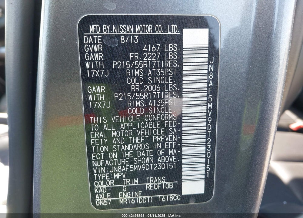2013 NISSAN JUKE VIN: JN8AF5MV9DT230151