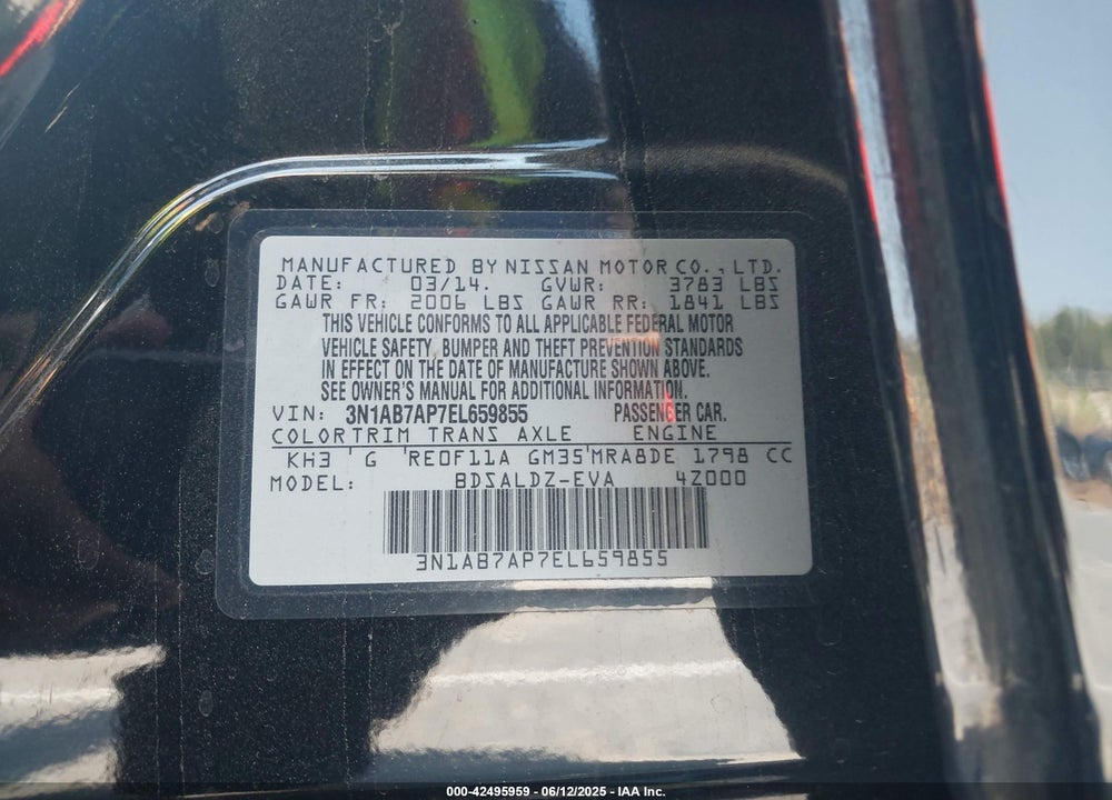 2014 NISSAN SENTRA VIN: 3N1AB7AP7EL659855