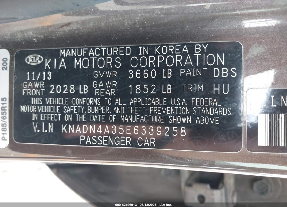 2014 KIA RIO VIN: KNADN4A35E6339258