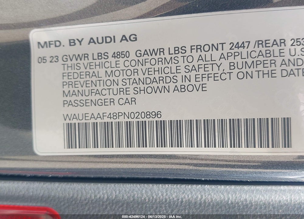 2023 AUDI A4 VIN: WAUEAAF48PN020896