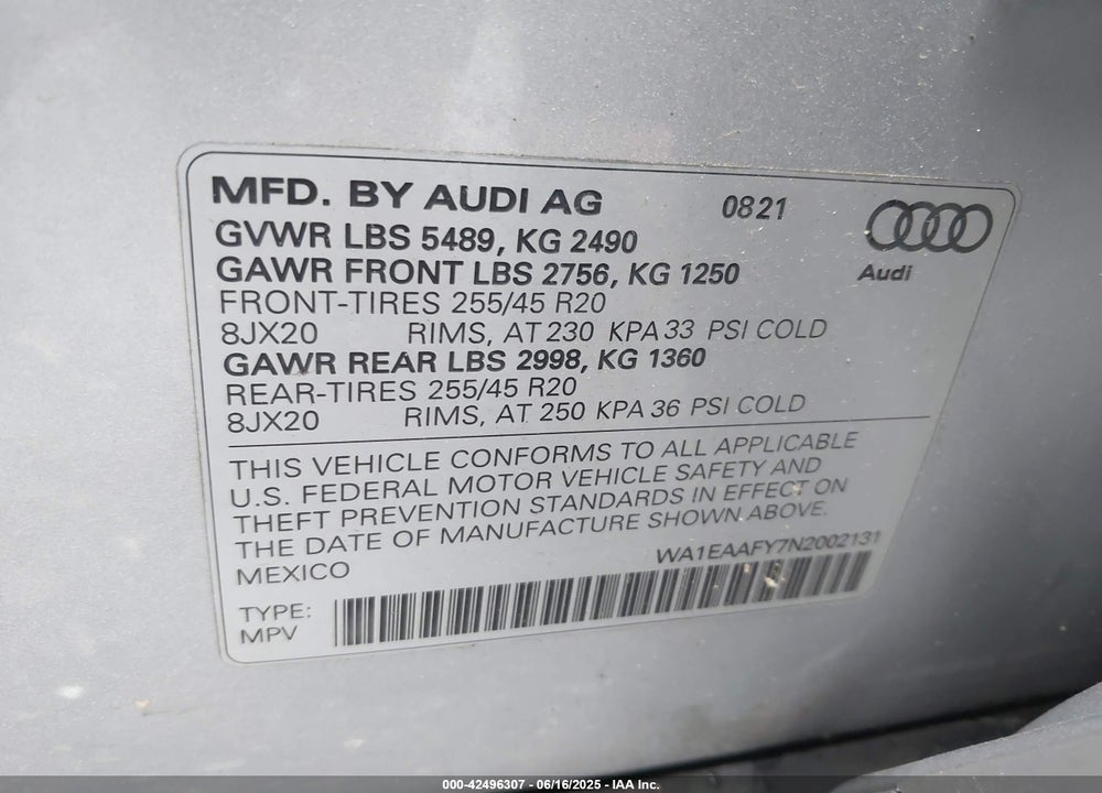 2022 AUDI Q5 VIN: WA1EAAFY7N2002131