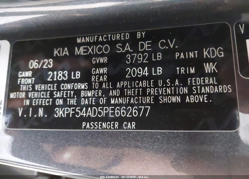 2023 KIA FORTE GT LINE VIN: 3KPF54AD5PE662677