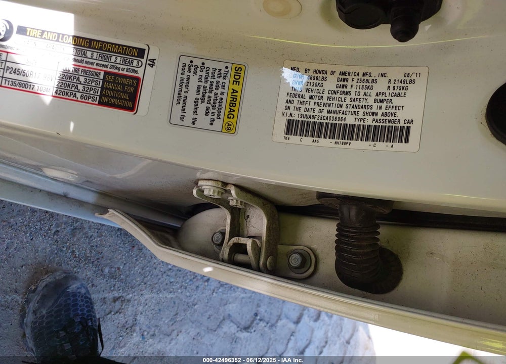 2012 ACURA TL VIN: 19UUA8F25CA006964