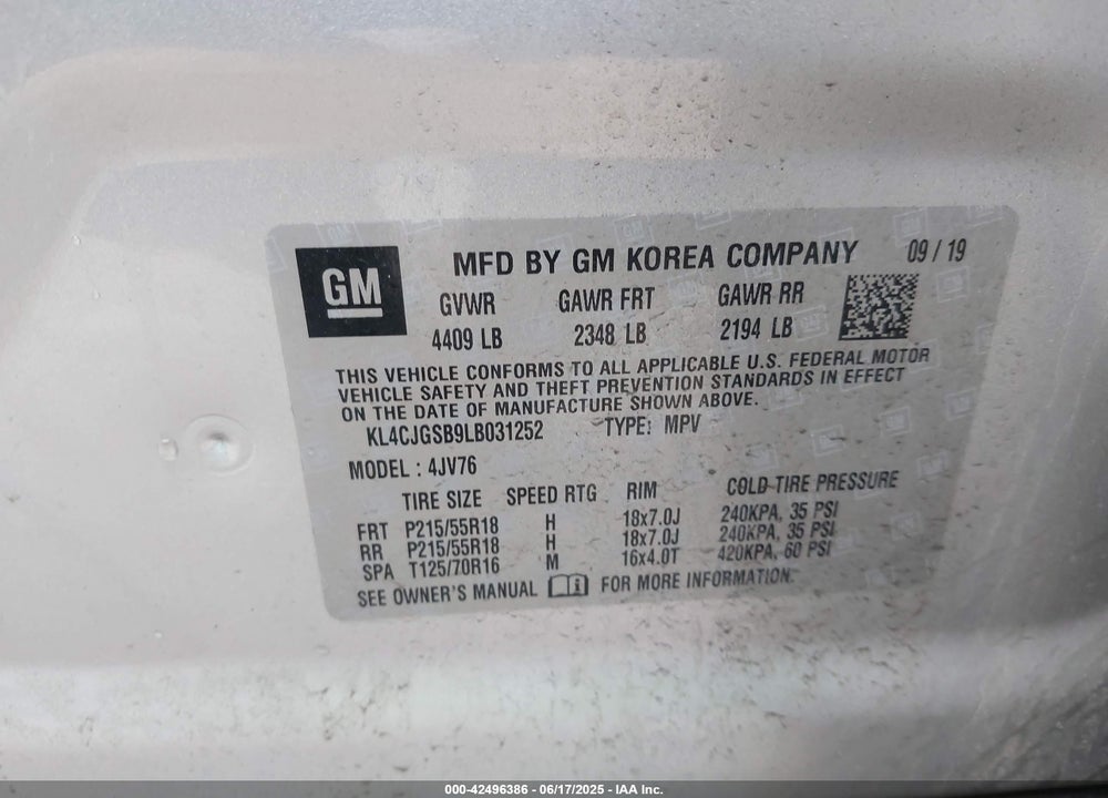 2020 BUICK ENCORE AWD ESSENCE VIN: KL4CJGSB9LB031252