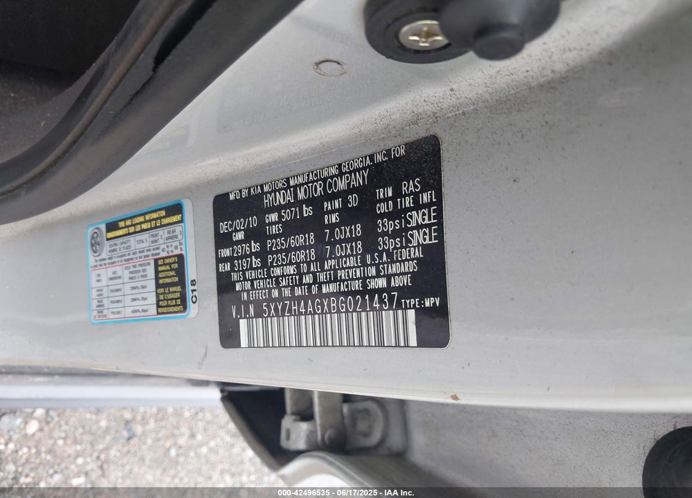 2011 HYUNDAI SANTA FE VIN: 5XYZH4AGXBG021437