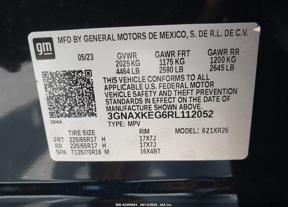 2024 CHEVROLET EQUINOX VIN: 3GNAXKEG6RL112052