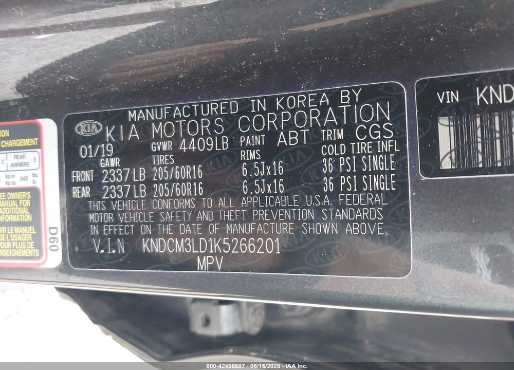2019 KIA NIRO PLUG-IN HYBRID VIN: KNDCM3LD1K5266201