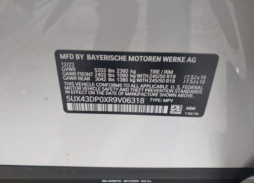 2024 BMW X3 VIN: 5UX43DP0XR9V06318
