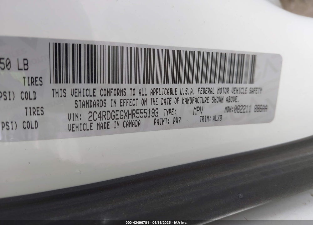 2017 DODGE GRAND CARAVAN GT VIN: 2C4RDGEGXHR555193