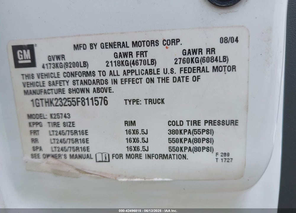 2005 GMC SIERRA 2500HD SLE VIN: 1GTHK23255F811576