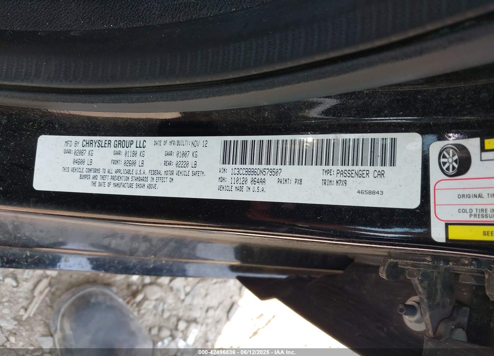 2013 CHRYSLER 200 VIN: 1C3CCBBB6DN579507