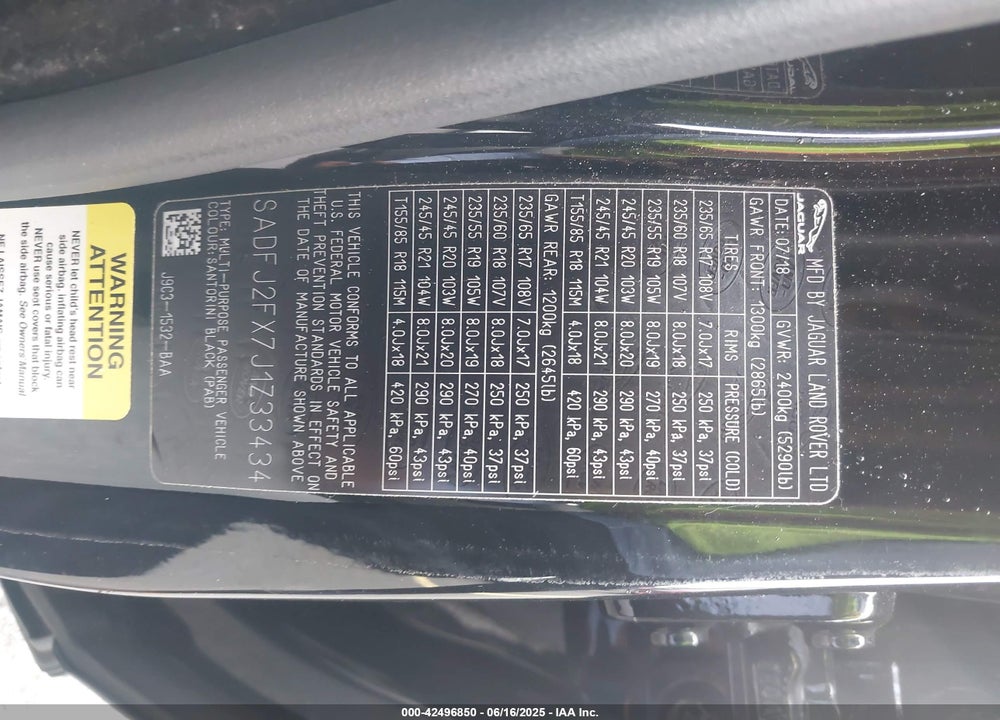 2018 JAGUAR E-PACE VIN: SADFJ2FX7J1Z33434