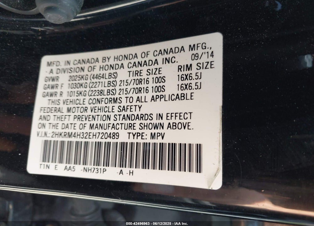 2014 HONDA CR-V VIN: 2HKRM4H32EH720489