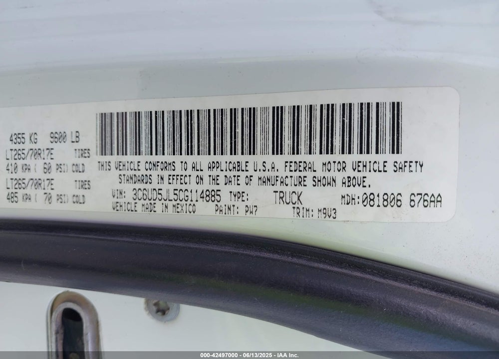 2012 RAM 2500 VIN: 3C6UD5JL5CG114885