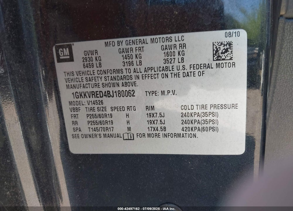2011 GMC ACADIA VIN: 1GKKVRED4BJ180062