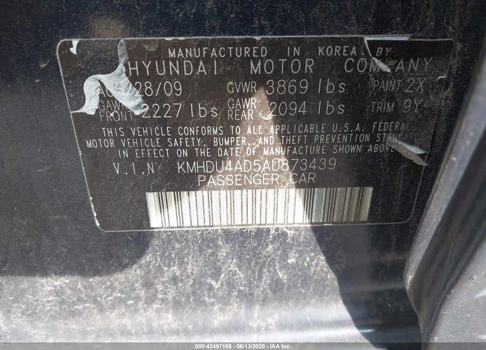 2010 HYUNDAI ELANTRA VIN: KMHDU4AD5AU873439
