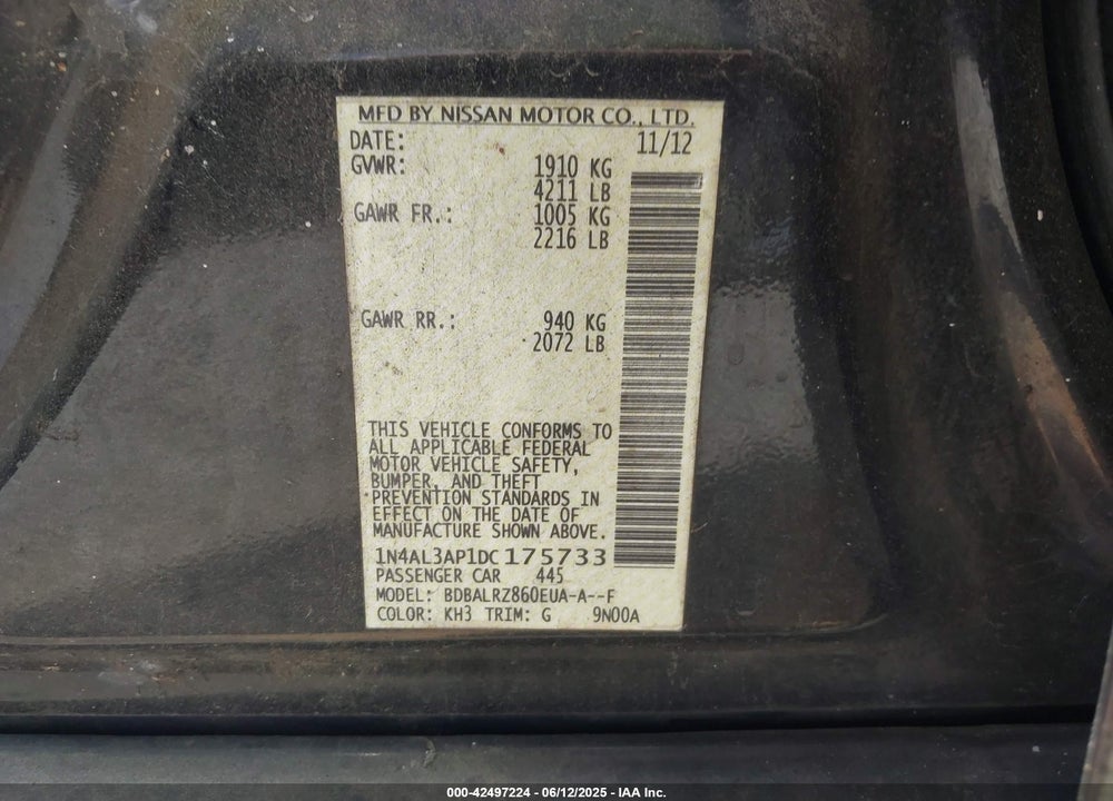 2013 NISSAN ALTIMA VIN: 1N4AL3AP1DC175733