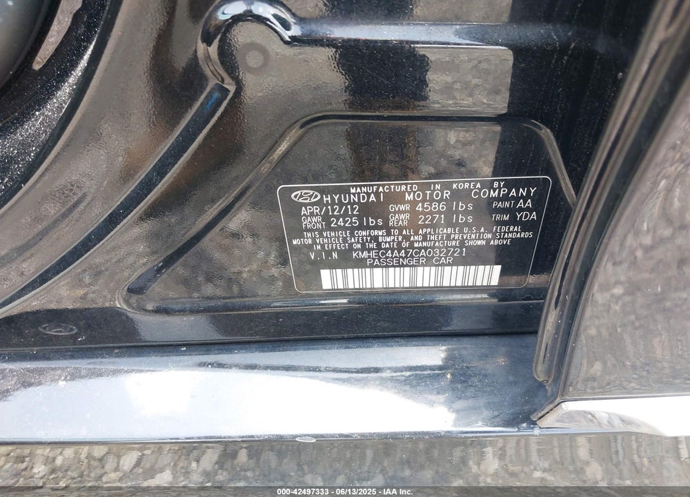 2012 HYUNDAI SONATA HYBRID VIN: KMHEC4A47CA032721