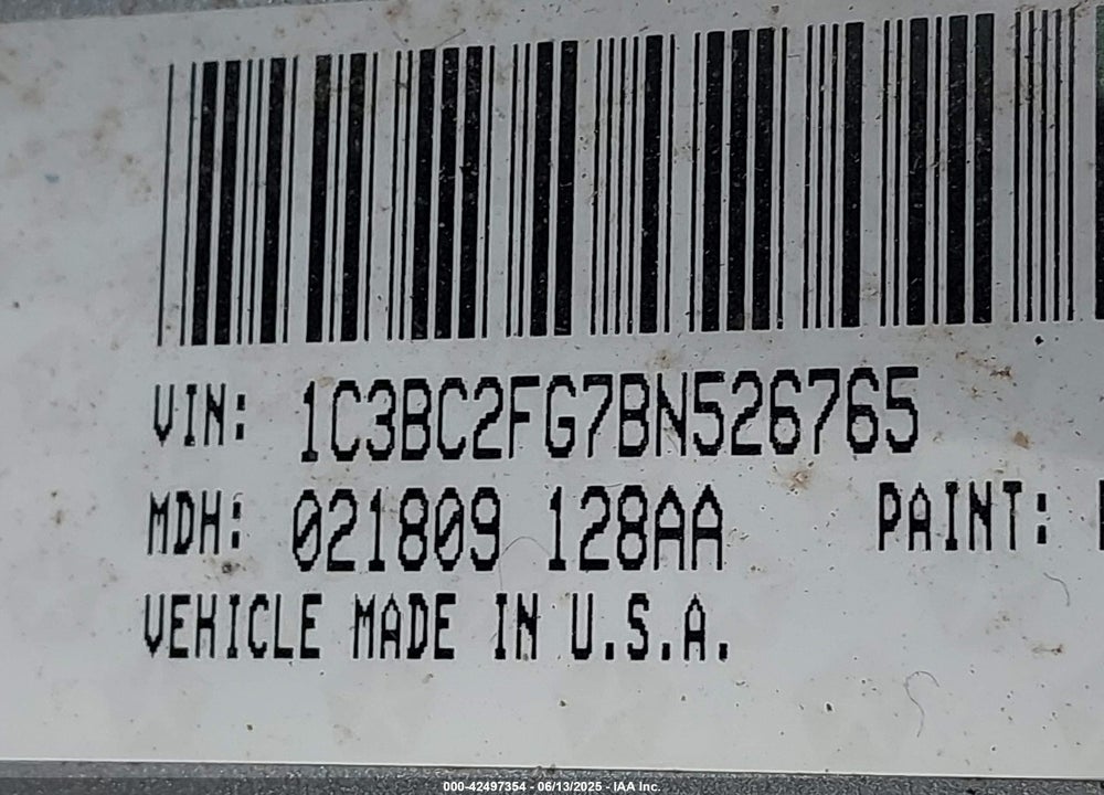 2011 CHRYSLER 200 VIN: 1C3BC2FG7BN526765