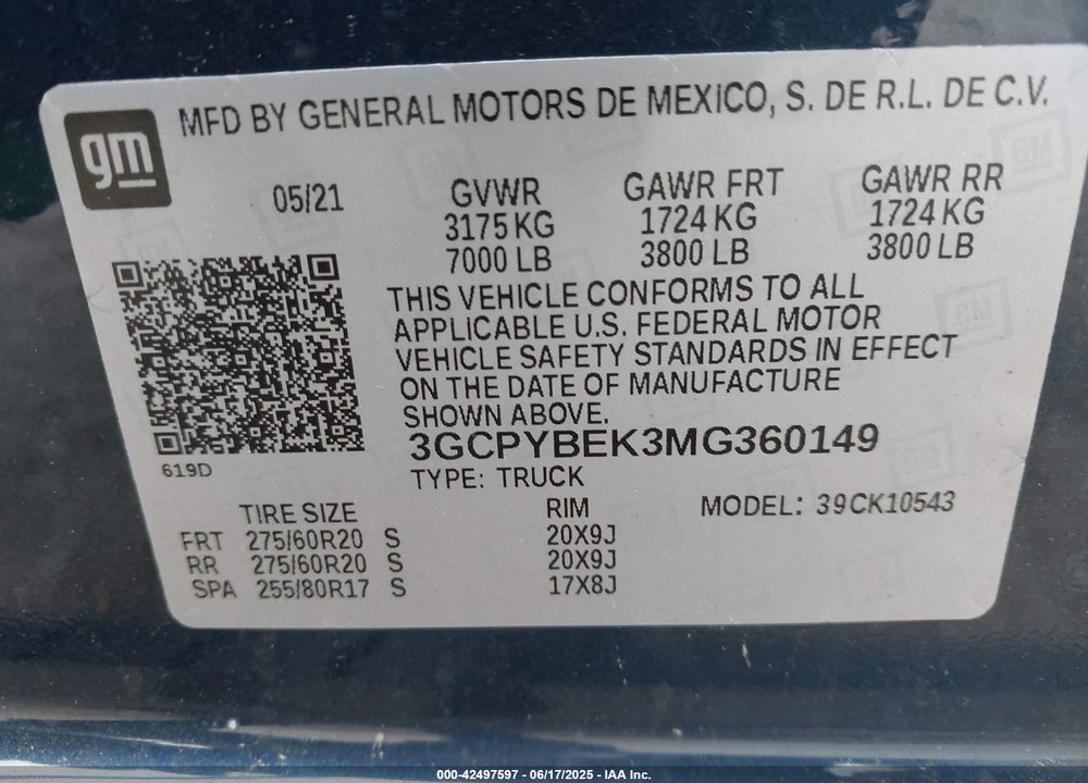2021 CHEVROLET SILVERADO 1500 4WD SHORT BED CUSTOM VIN: 3GCPYBEK3MG360149