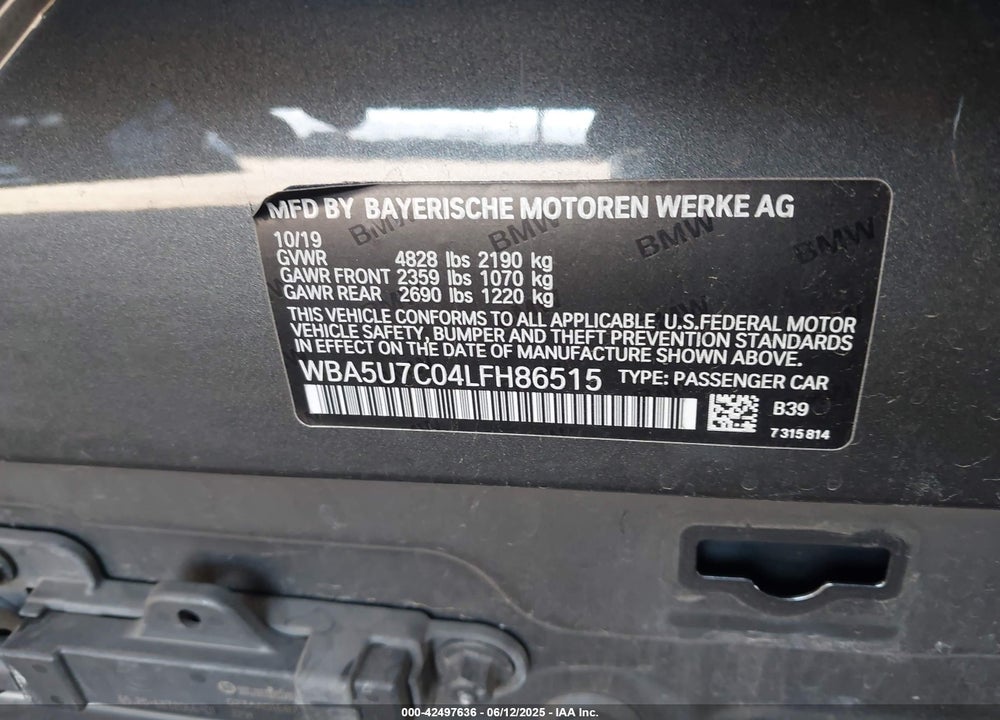2020 BMW 3 SERIES VIN: WBA5U7C04LFH86515