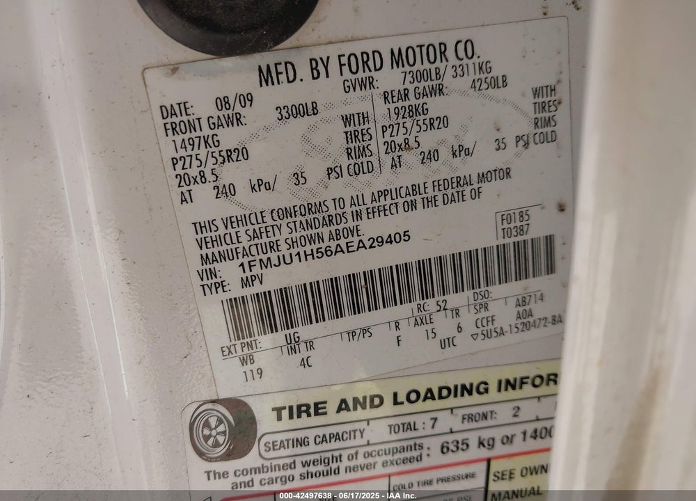 2010 FORD EXPEDITION VIN: 1FMJU1H56AEA29405