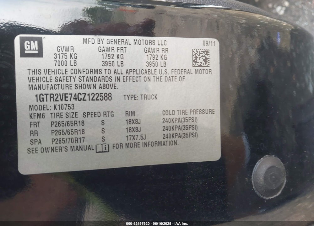 2012 GMC SIERRA 1500 SLE VIN: 1GTR2VE74CZ122588
