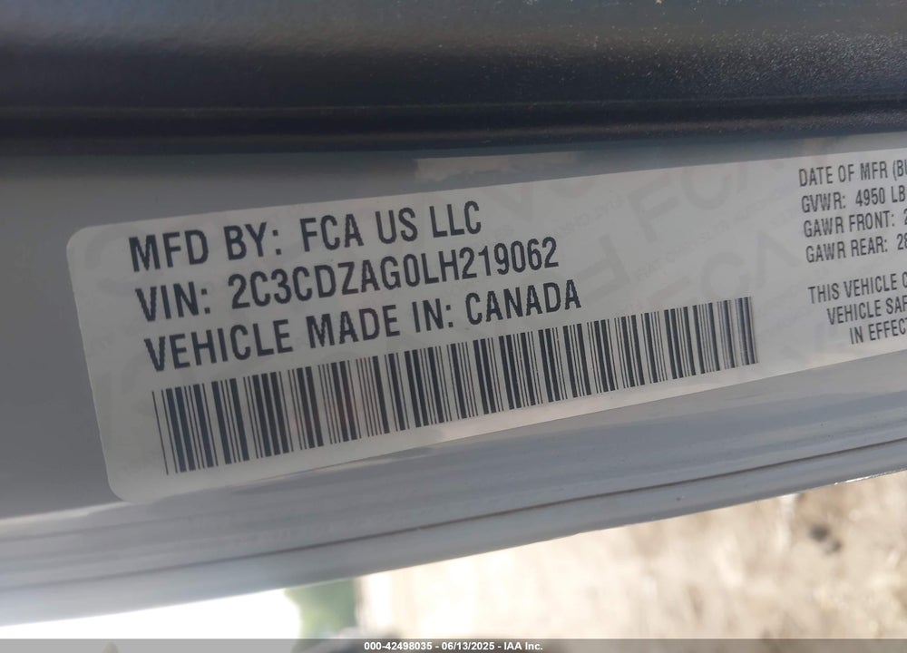 2020 DODGE CHALLENGER SXT VIN: 2C3CDZAG0LH219062