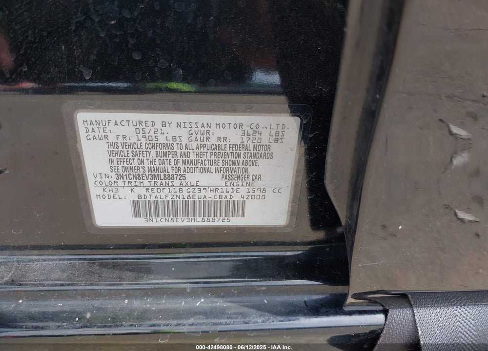 2021 NISSAN VERSA VIN: 3N1CN8EV3ML888725