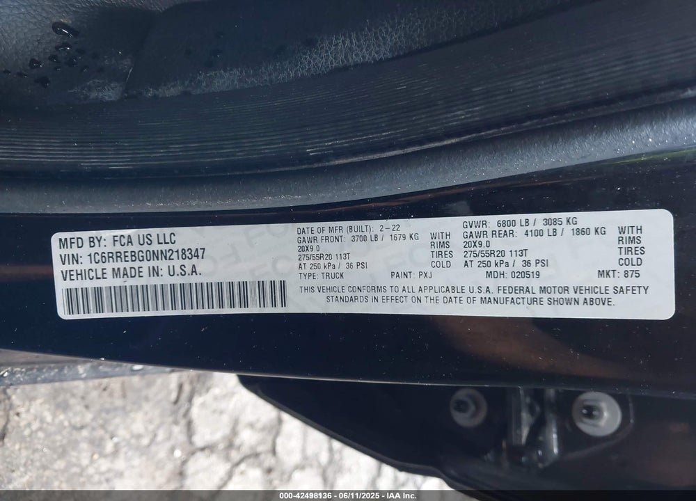 2022 RAM 1500 VIN: 1C6RREBG0NN218347