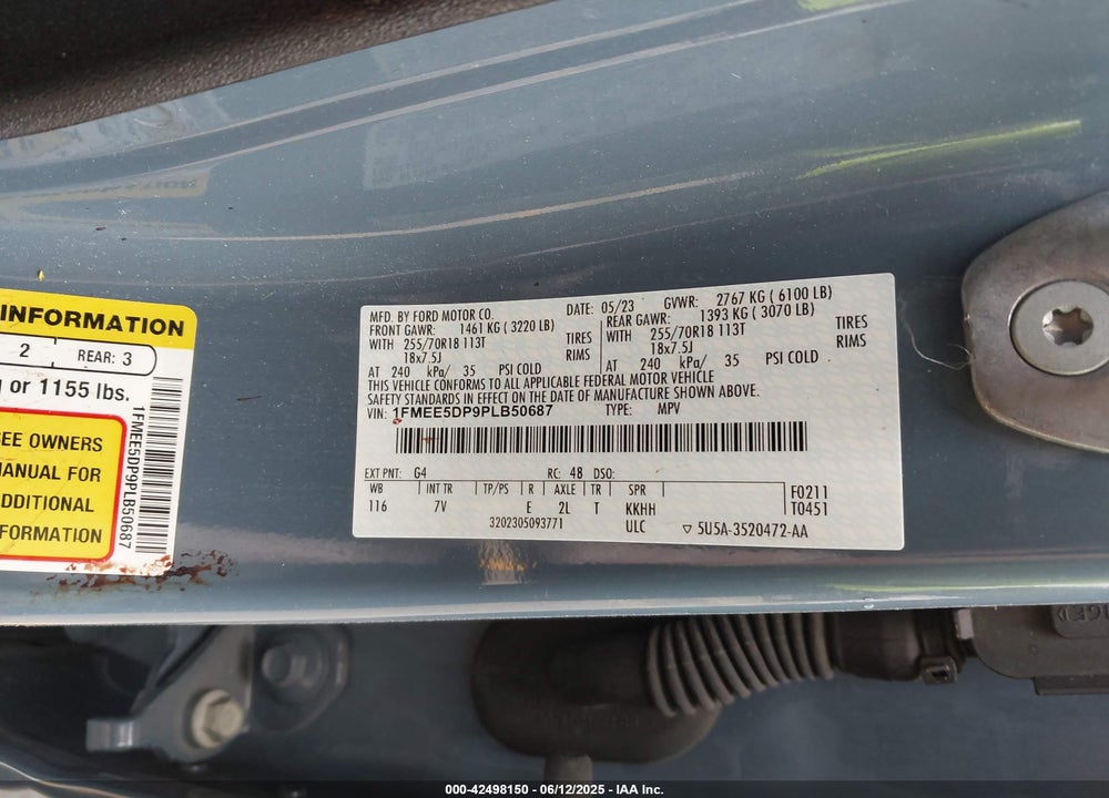 2023 FORD BRONCO VIN: 1FMEE5DP9PLB50687