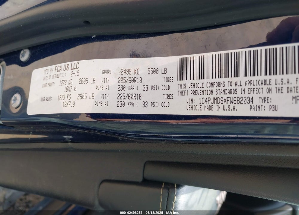 2015 JEEP CHEROKEE VIN: 1C4PJMDSXFW682034