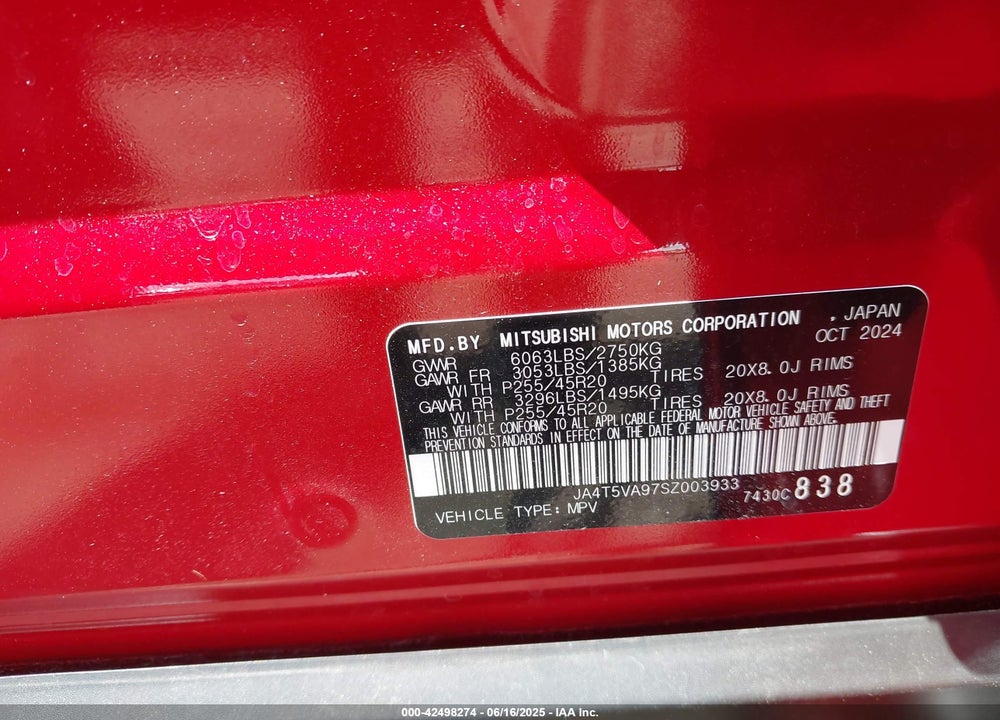 2025 MITSUBISHI OUTLANDER VIN: JA4T5VA97SZ003933