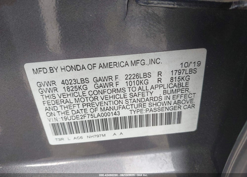 2020 ACURA ILX VIN: 19UDE2F75LA000143
