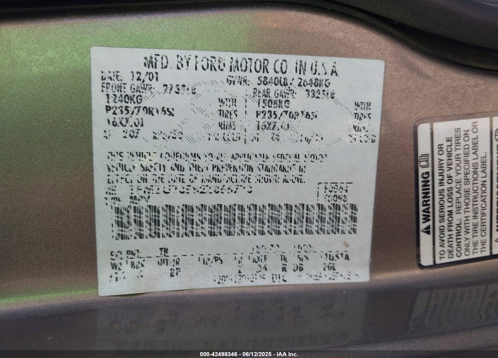 2002 FORD EXPLORER XLT VIN: 1FMZU73E82ZB66773