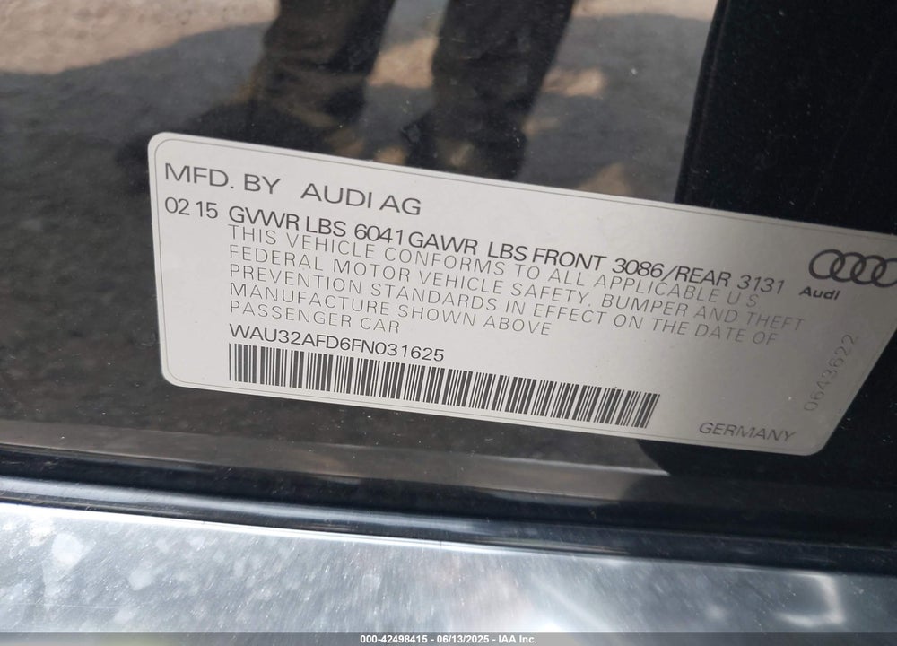 2015 AUDI A8 L VIN: WAU32AFD6FN031625
